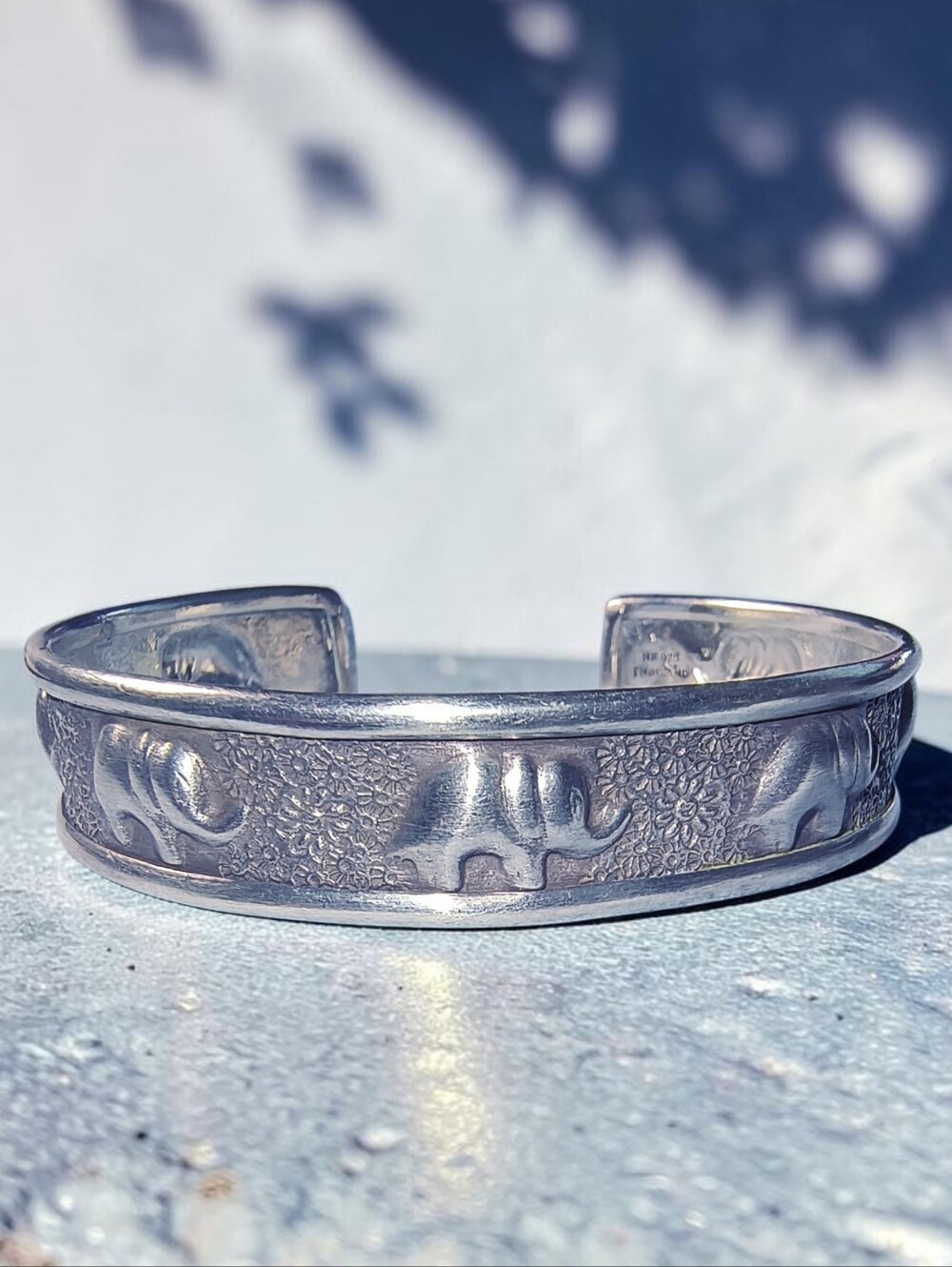 Solid Sterling Silver Raised Elephant Cuff Bracelet Brand New